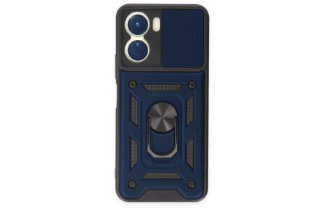 Newface Vivo Y16 Kılıf Pars Lens Yüzüklü Silikon - Lacivert