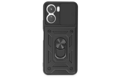 Newface Vivo Y16 Kılıf Pars Lens Yüzüklü Silikon - Siyah
