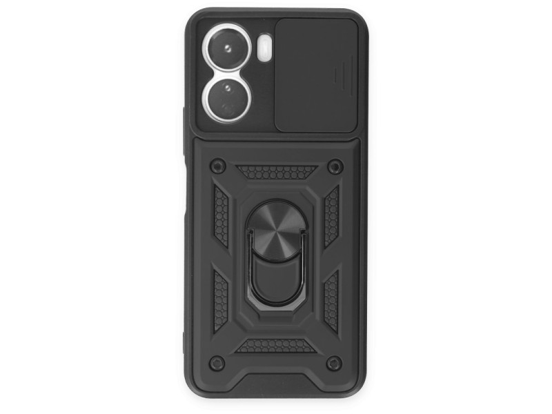 Newface Vivo Y16 Kılıf Pars Lens Yüzüklü Silikon - Siyah