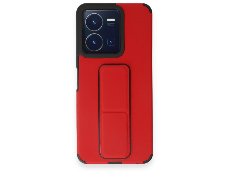 Newface Vivo Y22S Kılıf Mega Standlı Silikon - Kırmızı
