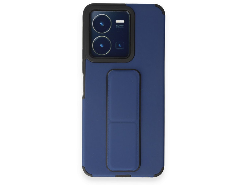 Newface Vivo Y22S Kılıf Mega Standlı Silikon - Mavi