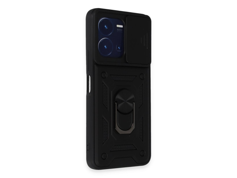 Newface Vivo Y22S Kılıf Pars Lens Yüzüklü Silikon - Siyah