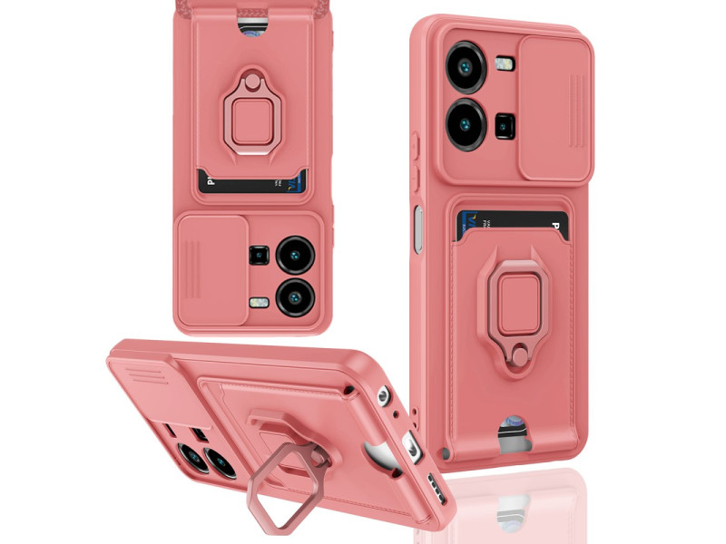 Newface Vivo Y22S Kılıf Zuma Kartvizitli Yüzüklü Silikon - Pembe