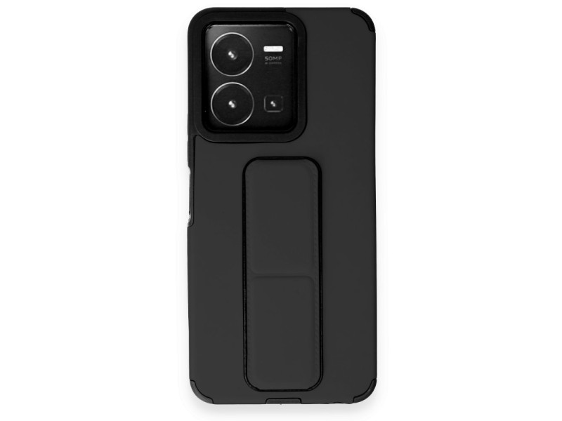 Newface Vivo Y35 Kılıf Mega Standlı Silikon - Siyah