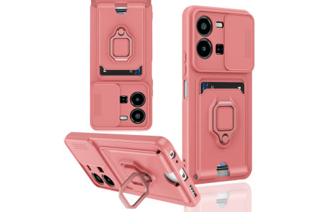 Newface Vivo Y35 Kılıf Zuma Kartvizitli Yüzüklü Silikon - Pembe