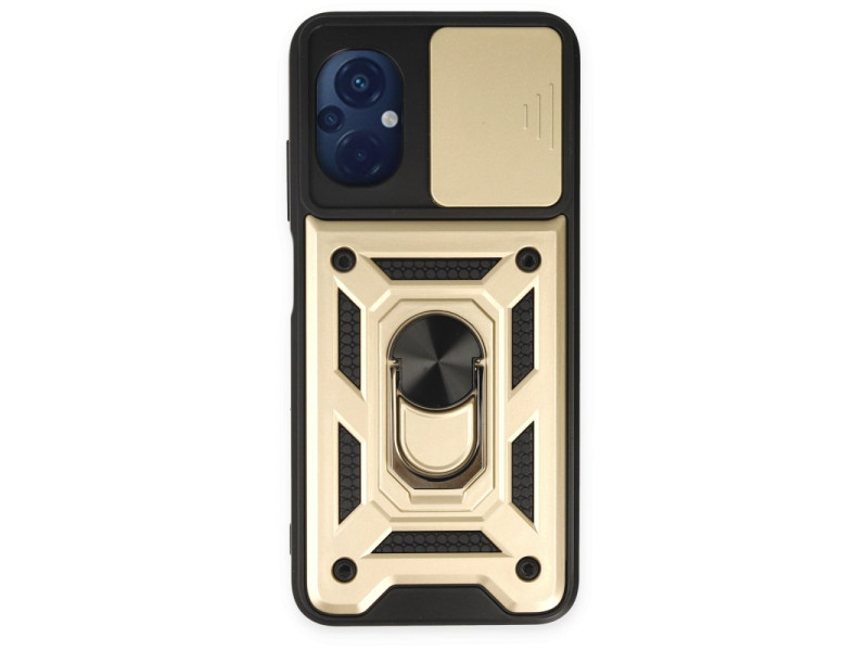 Newface Xiaomi Poco M5 Kılıf Pars Lens Yüzüklü Silikon - Gold
