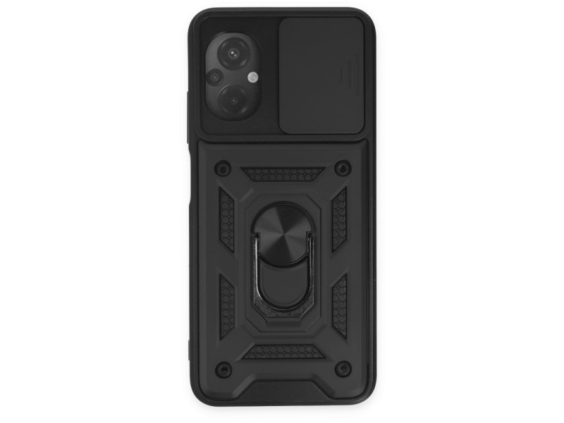 Newface Xiaomi Poco M5 Kılıf Pars Lens Yüzüklü Silikon - Siyah