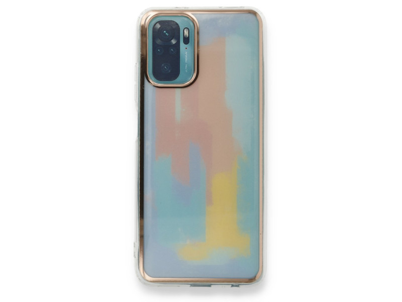 Newface Xiaomi Poco M5s Kılıf Çiçekli Silikon - Mavi