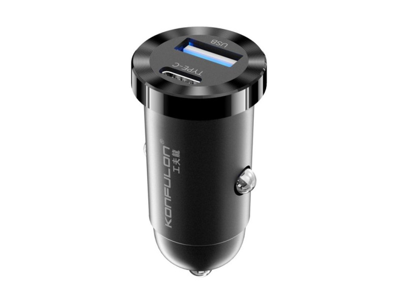Konfulon C79 12W Usb ve 12W Type-C Çıkışlı Araç İçi Şarj Cihazı - Siyah