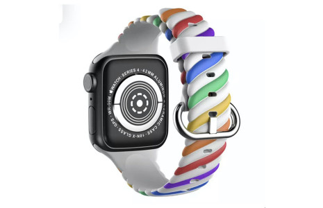 Newface Apple Watch 41mm Çizgili Kordon - Beyaz Gökkuşağı