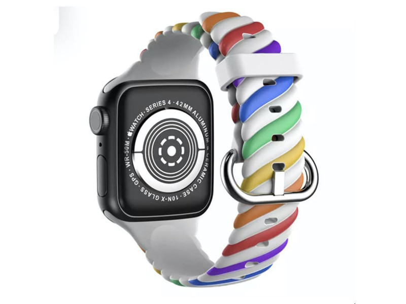 Newface Apple Watch 40mm Çizgili Kordon - Beyaz Gökkuşağı