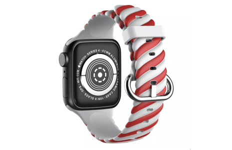 Newface Apple Watch 41mm Çizgili Kordon - Kırmızı-Beyaz