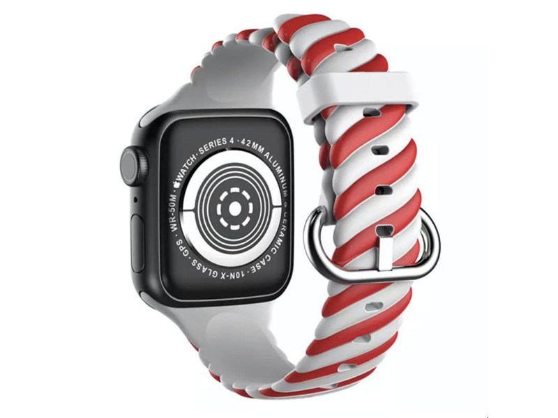Newface Apple Watch 40mm Çizgili Kordon - Kırmızı-Beyaz