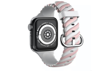 Newface Apple Watch 41mm Çizgili Kordon - Pembe-Beyaz