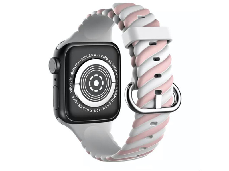 Newface Apple Watch 40mm Çizgili Kordon - Pembe-Beyaz