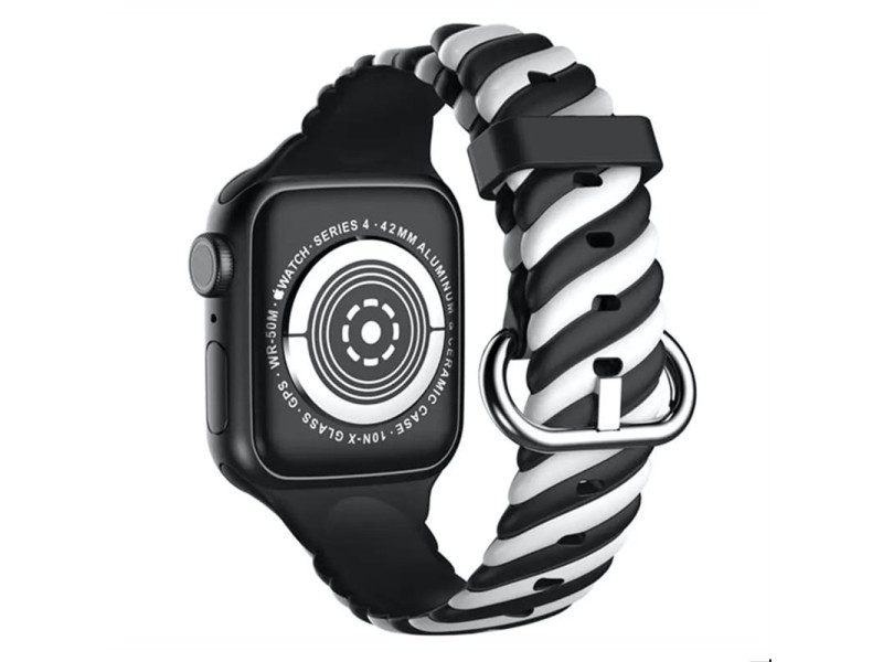 Newface Apple Watch 40mm Çizgili Kordon - Siyah-Beyaz