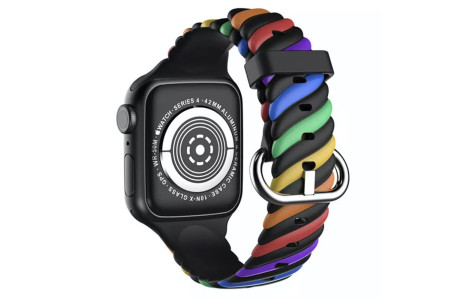 Newface Apple Watch 41mm Çizgili Kordon - Siyah Gökkuşağı