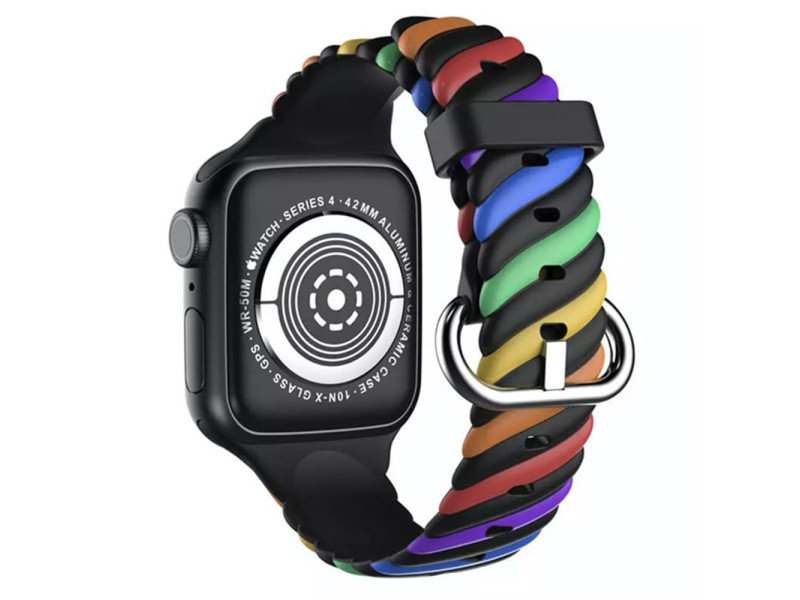 Newface Apple Watch 40mm Çizgili Kordon - Siyah Gökkuşağı
