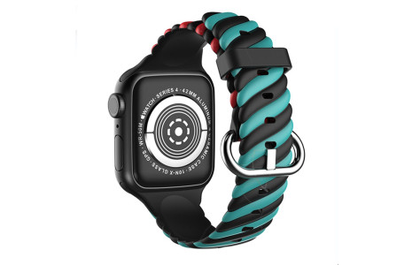 Newface Apple Watch 41mm Çizgili Kordon - Siyah-Kırmızı-Yeşil