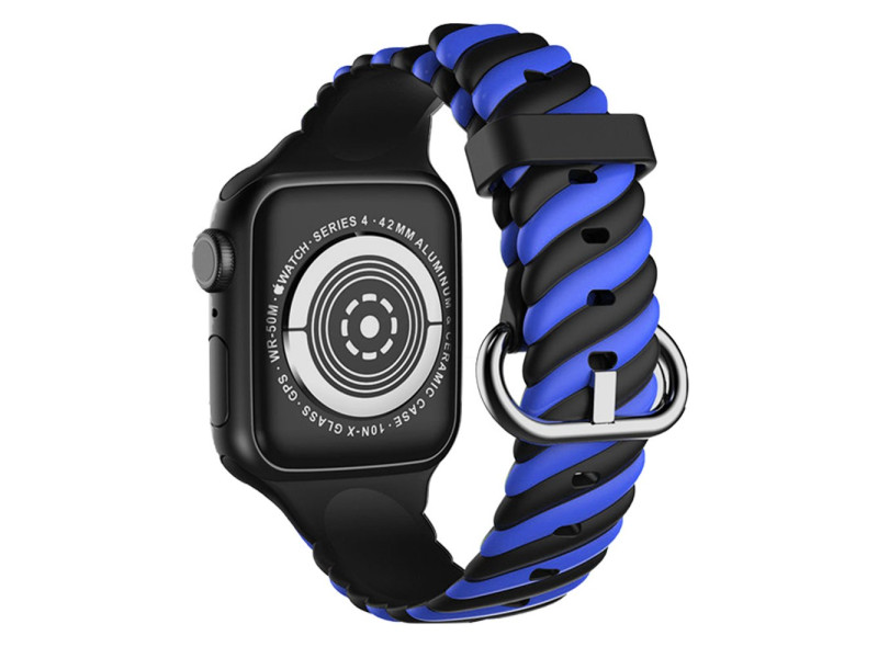 Newface Apple Watch 40mm Çizgili Kordon - Siyah-Mavi