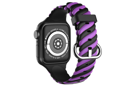 Newface Apple Watch 41mm Çizgili Kordon - Siyah-Mor