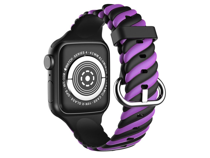 Newface Apple Watch 40mm Çizgili Kordon - Siyah-Mor