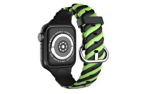 Newface Apple Watch 41mm Çizgili Kordon - Siyah-Yeşil