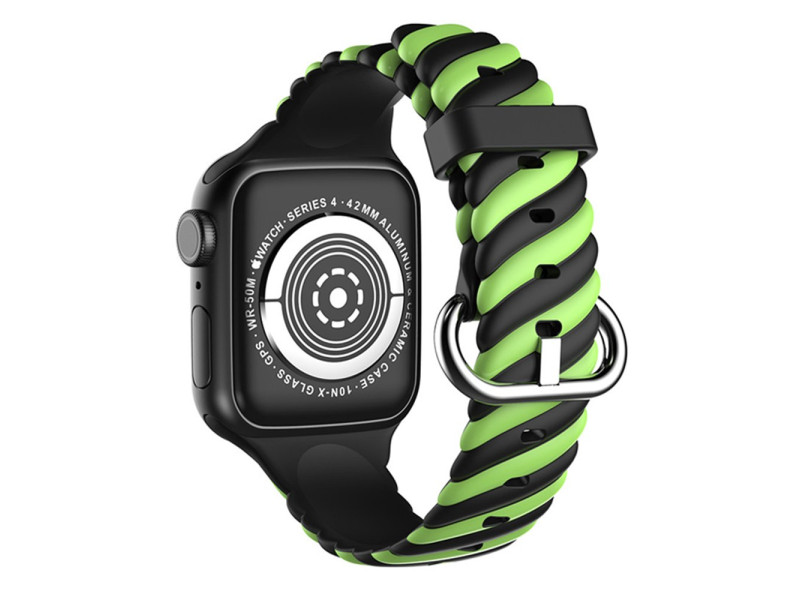 Newface Apple Watch 40mm Çizgili Kordon - Siyah-Yeşil