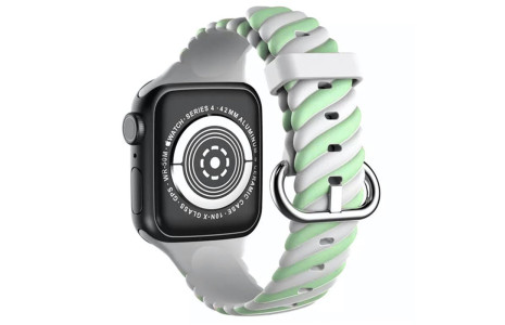 Newface Apple Watch 41mm Çizgili Kordon - Yeşil-Beyaz