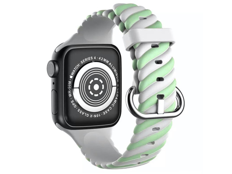 Newface Apple Watch 41mm Çizgili Kordon - Yeşil-Beyaz