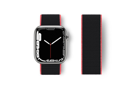 Newface Apple Watch 40mm Hasırlı Cırtcırtlı Kordon - Pembe-Siyah