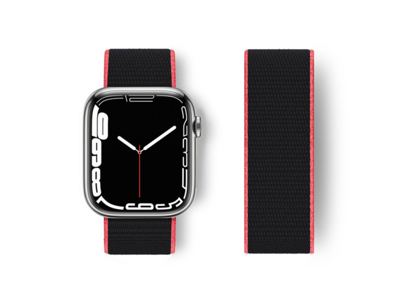Newface Apple Watch 41mm Hasırlı Cırtcırtlı Kordon - Pembe-Siyah