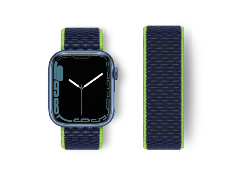 Newface Apple Watch 41mm Hasırlı Cırtcırtlı Kordon - Yeşil-Lacivert