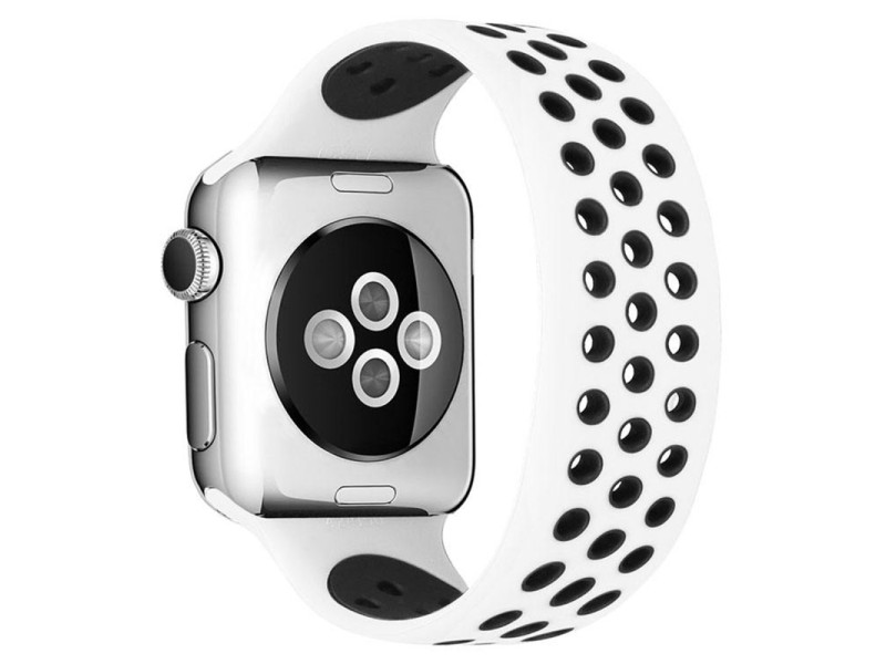 Newface Apple Watch 40mm Ayarlı Delikli Silikon Kordon - Beyaz-Siyah
