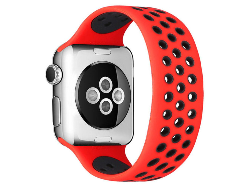 Newface Apple Watch 40mm Ayarlı Delikli Silikon Kordon - Kırmızı-Siyah