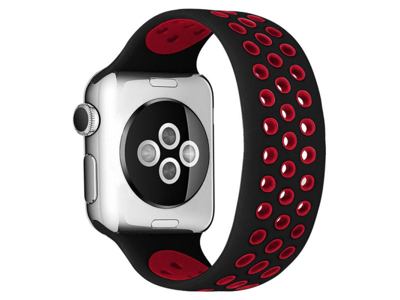 Newface Apple Watch 40mm Ayarlı Delikli Silikon Kordon - Siyah-Kırmızı