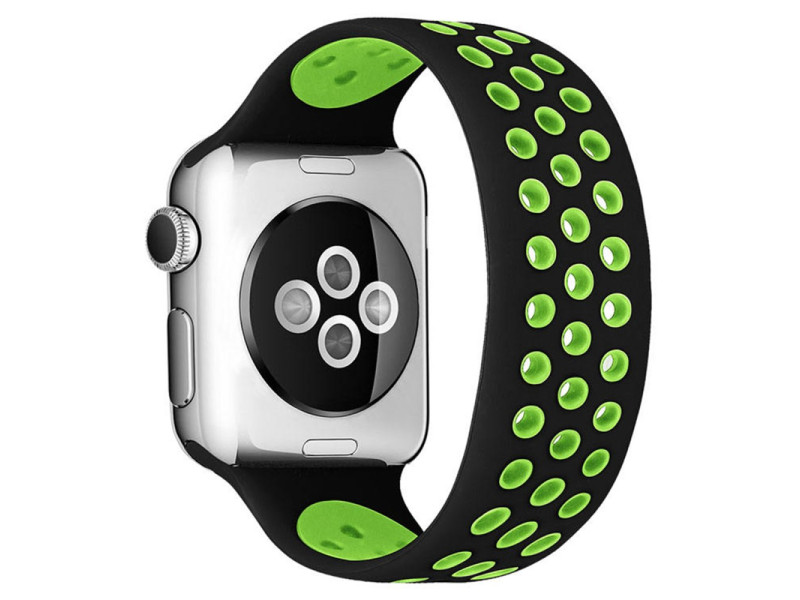Newface Apple Watch 40mm Ayarlı Delikli Silikon Kordon - Siyah-Yeşil