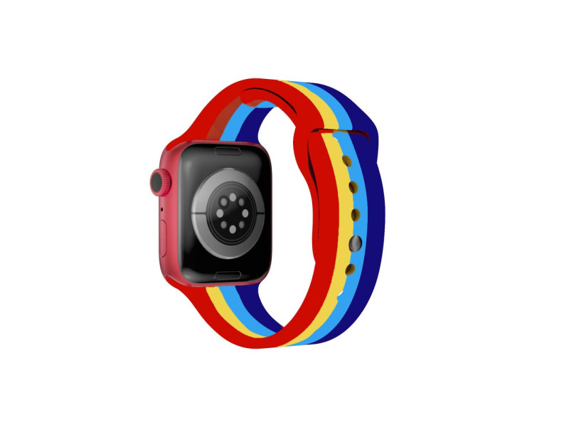 Newface Apple Watch 40mm Gökkuşağı Org Kordon - Kırmızı-Mavi