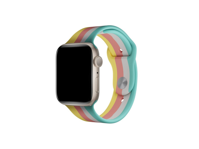 Newface Apple Watch 40mm Gökkuşağı Org Kordon - Mavi-Sarı