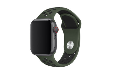Newface Apple Watch 41mm Spor Delikli Kordon - Haki Yeşil-Siyah