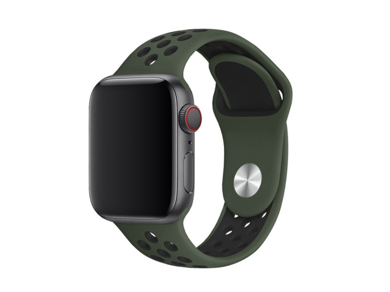 Newface Apple Watch 40mm Spor Delikli Kordon - Haki Yeşil-Siyah
