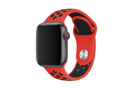 Newface Apple Watch 41mm Spor Delikli Kordon - Kırmızı-Siyah
