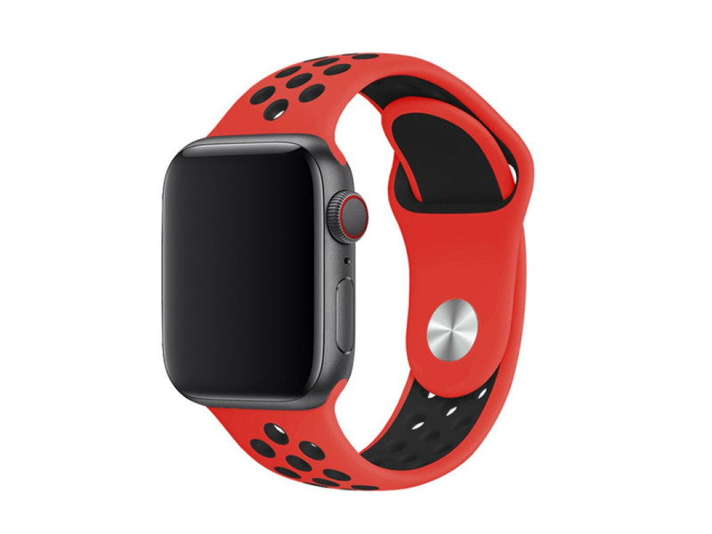 Newface Apple Watch 40mm Spor Delikli Kordon - Kırmızı-Siyah