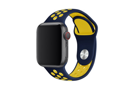 Newface Apple Watch 41mm Spor Delikli Kordon - Lacivert-Sarı