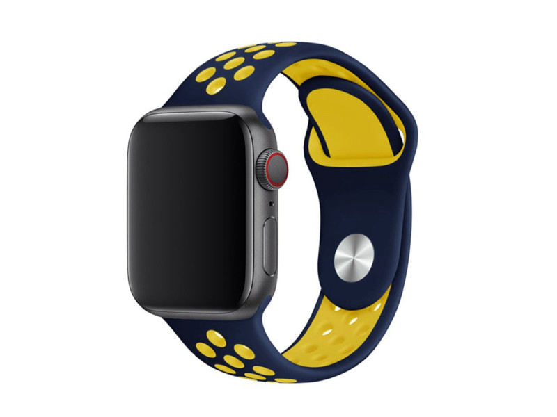 Newface Apple Watch 40mm Spor Delikli Kordon - Lacivert-Sarı