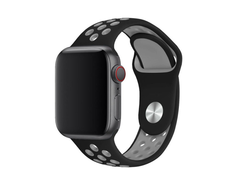 Newface Apple Watch 41mm Spor Delikli Kordon - Siyah-Gri
