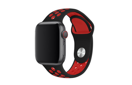 Newface Apple Watch 41mm Spor Delikli Kordon - Siyah-Kırmızı