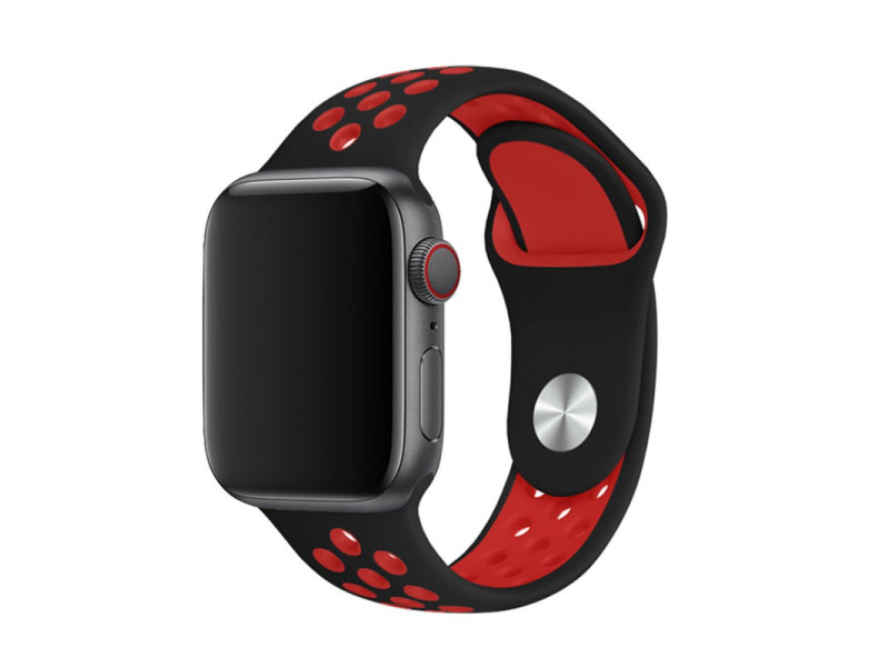 Newface Apple Watch 40mm Spor Delikli Kordon - Siyah-Kırmızı
