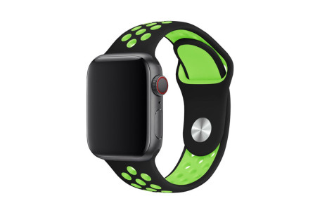 Newface Apple Watch 40mm Spor Delikli Kordon - Siyah-Yeşil