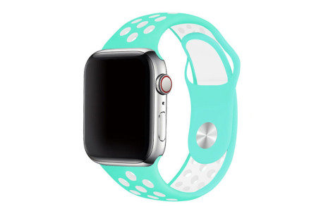Newface Apple Watch 40mm Spor Delikli Kordon - Turkuaz-Beyaz